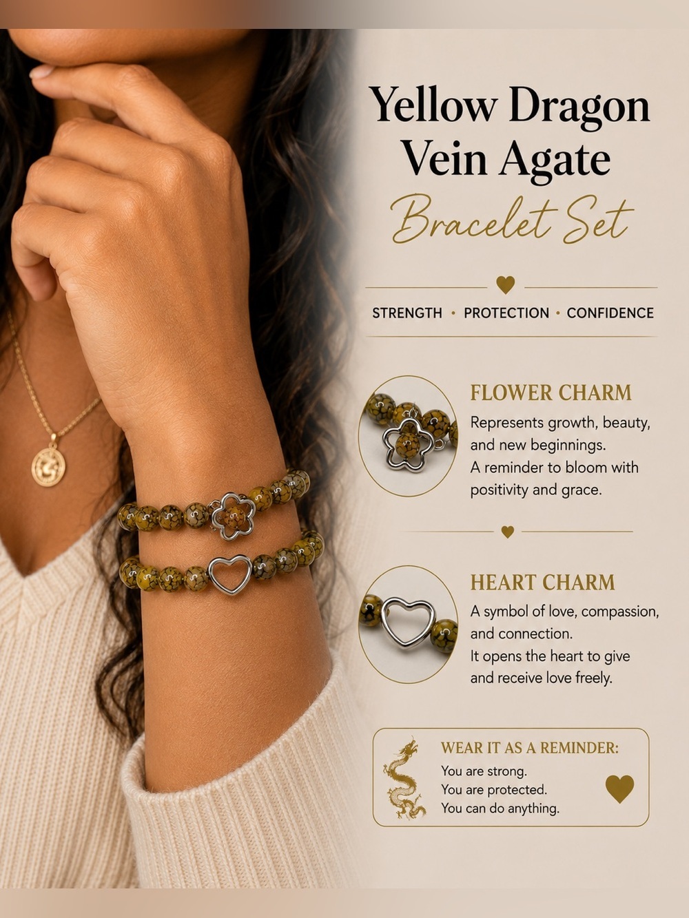 Yellow Dragon Vein Agate Bracelet Set